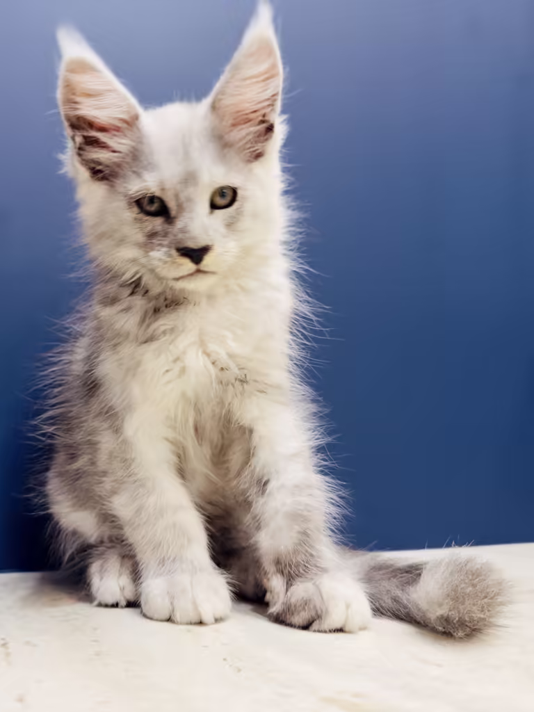 Berlioz de Hugcoon, chaton maine coon mâle bleu high smoke, né le 22 juillet 2026 à Nice